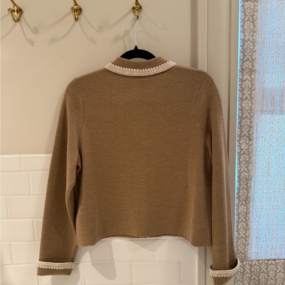 Sezane. Betty Cardigan. Camel with cream crochet detail. Small. - Picture 2 of 3